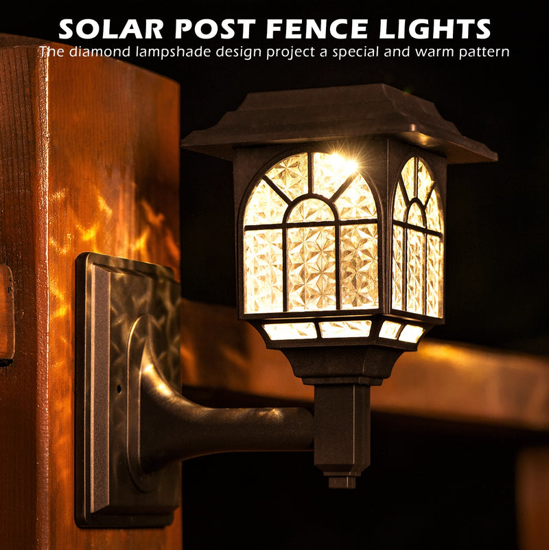 LeiDrail Solar Fence Lights Outdoor | Warm White LED Deck Wall Sconce | LeiDrail