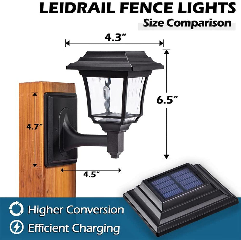 LeiDrail Solar Fence Lights Outdoor, 2 Pack 2 Modes LED Deck Post Solar Light Waterproof for Garden Yard Patio Wall Decoration Warm White/Cool White Landscape Lighting（LD021B）
