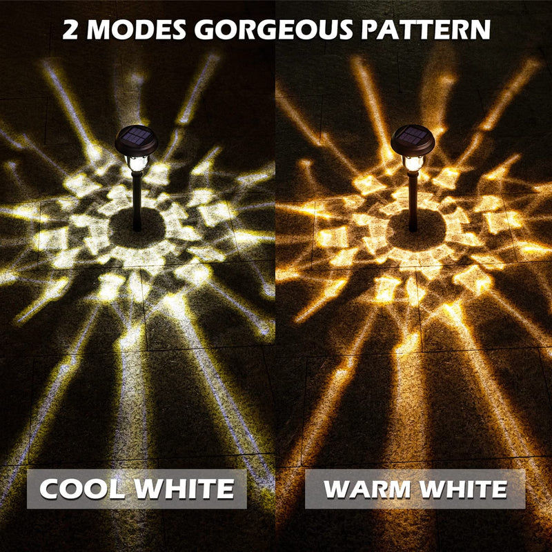 LeiDrail 8 Pack 2 Modes Super Bright Metal Glass Solar Path Light Waterproof Warm White/Cool White（LD017）